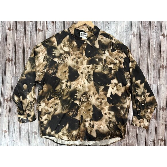 Magliano Graphic pattern printed throughout Twisted Shirt sz L brown cats NWOT - Picture 2 of 7